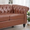 CAVINAS Chesterfield Sofa with Rolled Arm, Modern PU Leather 3 Seater Sofa Couch, Upholstered Vintage Couch for Living Room - 3 of 4