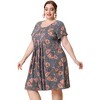 Agnes Orinda Women's Plus Size Floral Inverted Box Pleat Boho T-Shirt Dresses - 3 of 4