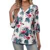 Nlife Women's Casual V Neck Floral Print 3/4 Length Sleeve Blouses Tropical Hawaiian Shirt Tops - 2 of 4