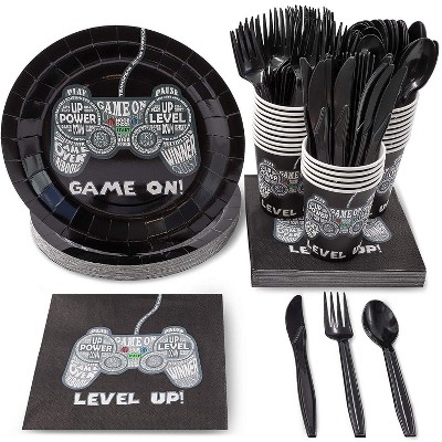 Juvale Video Game Party Supplies, Disposable Tableware (Serves 24, 144 Pieces)