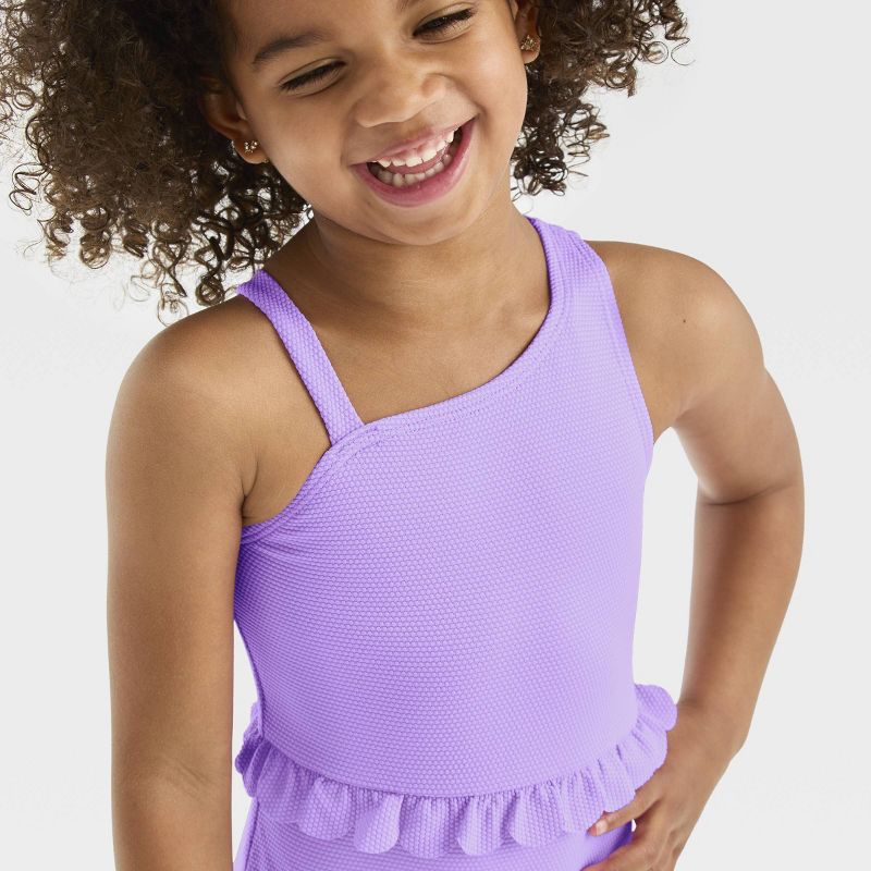 Toddler Girls' Textured Solid One Piece Swimsuit - Cat & Jack™ Purple, 4 of 5