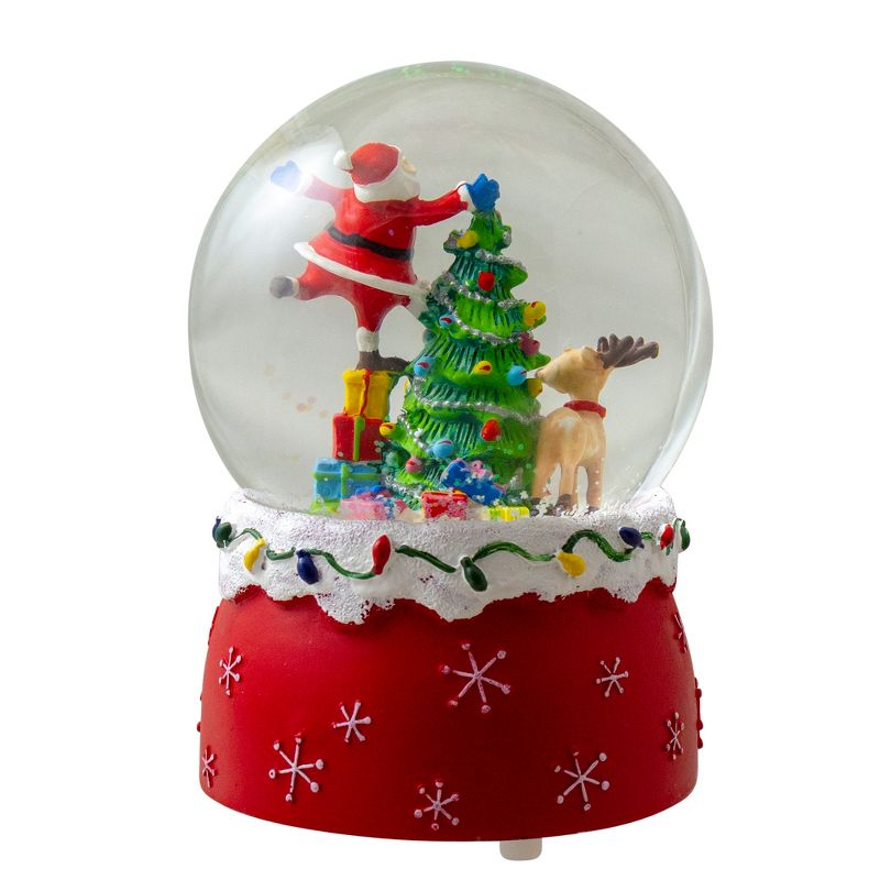 Northlight 5.75" Santa Decorating a Christmas Tree Musical Snow Globe, 3 of 5