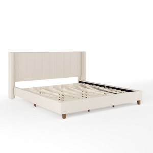 Martha Stewart King Kay Upholstered Platform Bed Beige/Walnut - 1 of 4