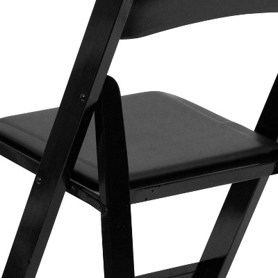 Black Wood Folding Chair with Vinyl Padded Seat, Set of 2