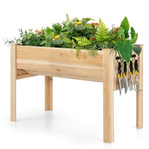Costway 48'' Wood Raised Garden Bed w/Tool Hook Elevated Planter Stand w/Funnel Design - 1 of 4
