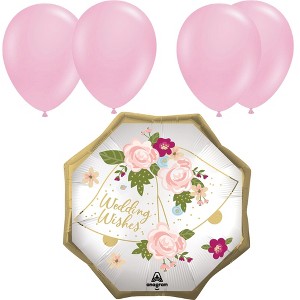 LoonBalloon 22 Inch Wedding Wishes Satin Octagon Balloon with 4 Latex Balloons – Elegant & Stylish Wedding Balloon Set - 1 of 3