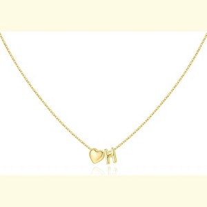 Heart Initial Necklace 14K Gold Plated Christmas Stocking Stuffer for Teens H - 1 of 4