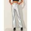 INSPIRE CHIC Women's High Waist Bottom Flared Faux Leather Pants With Pockets - 4 of 4