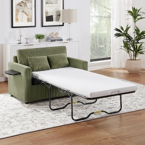 Convertible Chaise Lounge Twin Size Sofa Bed Sleeper Sofa Loveseat with Foldable Mattress, Foldable Side Table, Storage Pocket & USB Ports-ModernLuxe - 1 of 4