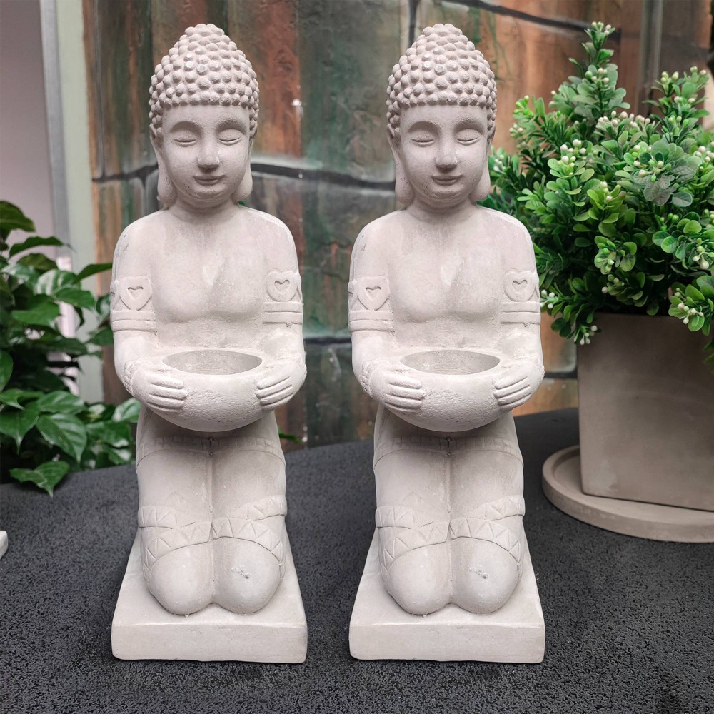 Set of 2 Kante Composite Buddha Statues Tealight Candle Holders Gray - Rosemead Home & Garden, Inc.