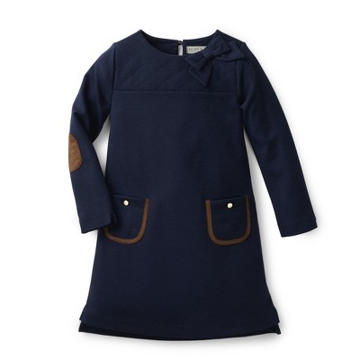 Image of Hope & Henry Girls' Quilted Ponte Riding Dress (Navy, 3-6 Months)