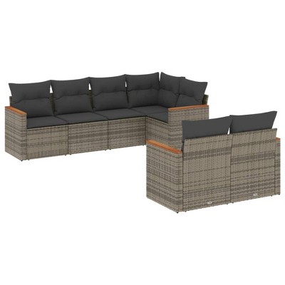 vidaXL 7 Piece Patio Sofa Set with Cushions Gray Poly Rattan