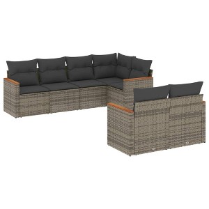 vidaXL 7 Piece Patio Sofa Set with Cushions Gray Poly Rattan - 1 of 4