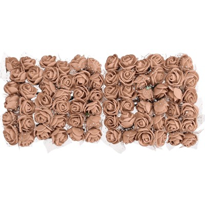 Unique Bargains Mini DIY Craft Decoration Artificial Rose Flower Head 72 Pcs Brown