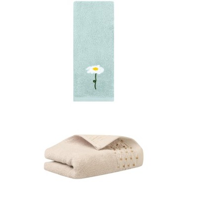REGALWOVEN Embroidered Cotton Bathroom Decorative Hand Towels 14" x 30"/13" x 30" 2 Pcs