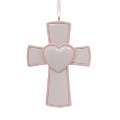 Personalized Ornament 4.0 Inch Pink Cross Religious Heart Baby Girl Tree Ornaments
