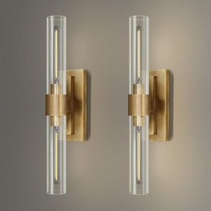 Luxury Brass Glass Wall Sconces ，Brass Wall Lights for Bathroom Vanity(Including Bulb) (Set of 2) - 1 of 4