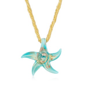 Ross-Simons Italian Turquoise Murano Glass Starfish Necklace With 18kt Gold Over Sterling - 1 of 4