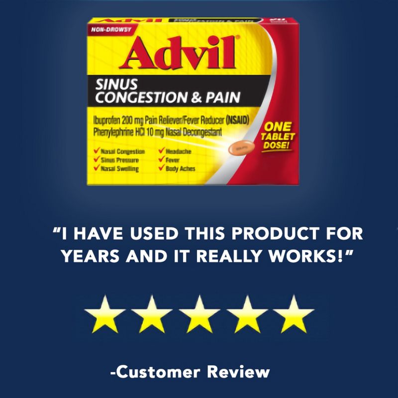 Advil Sinus Congestion & Pain Relief Tablets - Ibuprofen (NSAID) - 20ct, 5 of 12