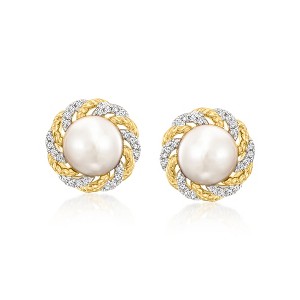 Ross-Simons 7-7.5mm Cultured Pearl and .11 ct. t.w. Diamond Earrings in ...