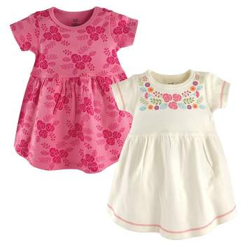 Touched by Nature Baby and Toddler Girl Organic Cotton Short-Sleeve Dresses 2pk, Boho Flower