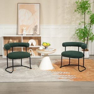 CAVINAS Boucle Dining Chairs Set of 2, Round Upholstered Kitchen Chairs with Half-Moon Backrest, Black Metal Legs - 1 of 4