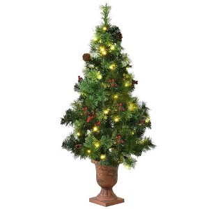 Resenkos 5-Ft Pre-Lit Artificial Christmas Tree with Red Berries and Pine Cones - - 1 of 4