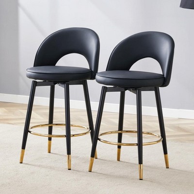 JUJABU PU Upholstered 360 ° Rotatable Bar Stools Set of 2 with Smooth and Beautiful Black Metal Legs