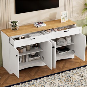 TV Stand For 70" TV,Wood Grain TV Stand With 2 Drawers And Adjustable Shelves,Sideboard Cabinet With Rustic Handles For Living Room-Cuddlewood - 1 of 4