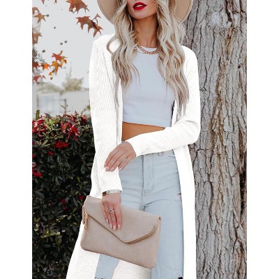 Essential Solid Open Front Maxi Long Knitted Cardigan Sweater for Women