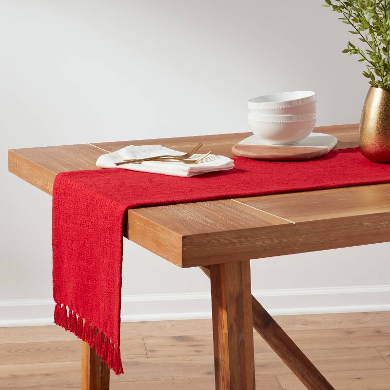 72&#34; x 14&#34; Cotton Checked Textured Table Runner Red - Threshold&#8482;, 3 of 5