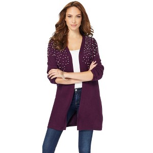 Roaman's Women's Plus Size Embellished Cardigan - 1 of 4