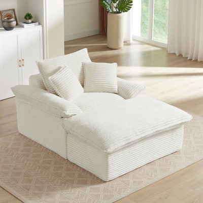 Pexfix 55 In. W Modern Cushioned Corduroy Single Seat Sofa With Pillows and Footrest Lounge Chair for Living Room Bedroom Apartment Office White