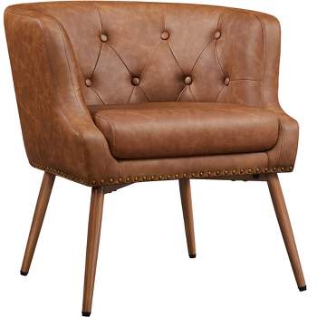 Yaheetech Tufted Faux Leather Barrel Accent Chair with Metal Legs