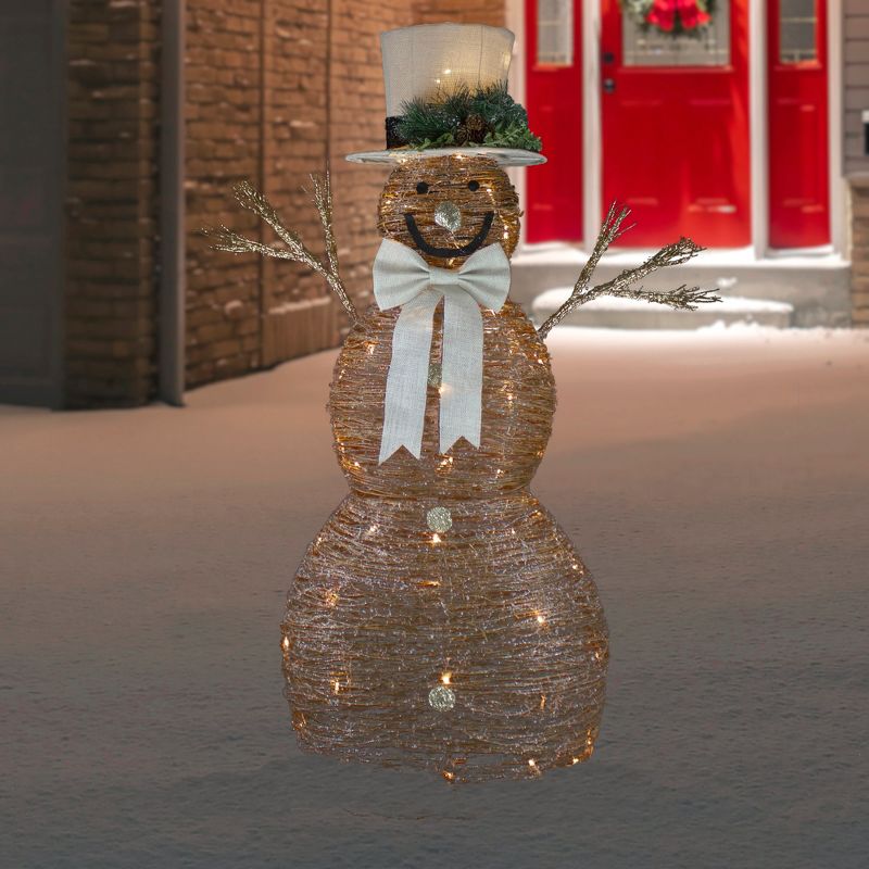 Northlight 48" LED Lighted Rustic Rattan Snowman Outdoor Christmas Decoration, 2 of 5