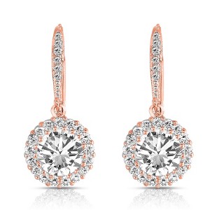 Guili Dangle CZ Earrings in Sterling Silver with Green, Clear & Rose Gold Accents – Radiant Sparkle for Modern Glam and Elegant Shine - 1 of 4