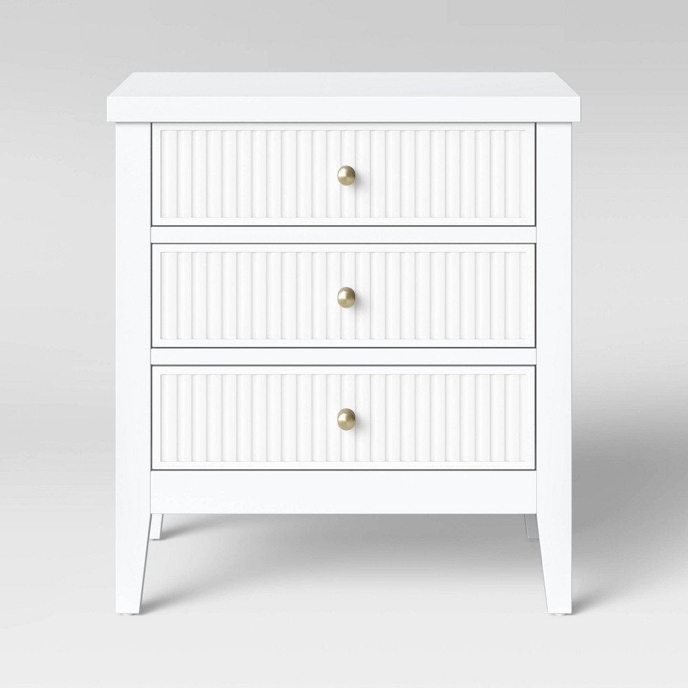 Photos - Storage Сabinet Wrentham Beadboard Farmhouse 3 Drawer Nightstand White - Threshold™: Chic Bedside Table, Elegant Metal Knobs, Sturdy Wood Co