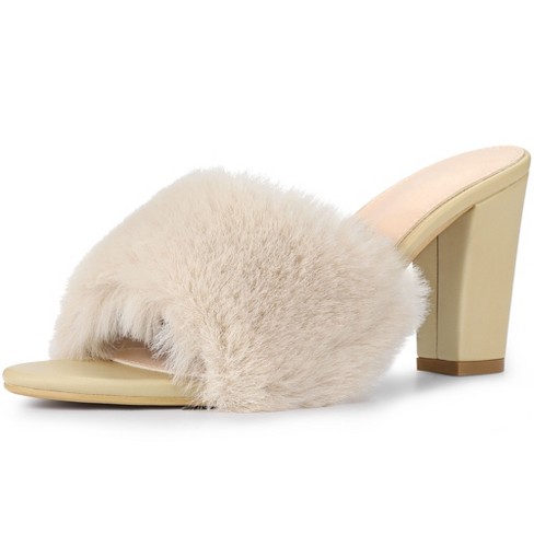 Faux Fur Slide Slippers - Open Toe 