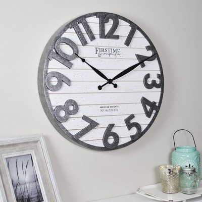 18" Sawyer Shiplap Wall Clock Distress White/Gray - FirsTime