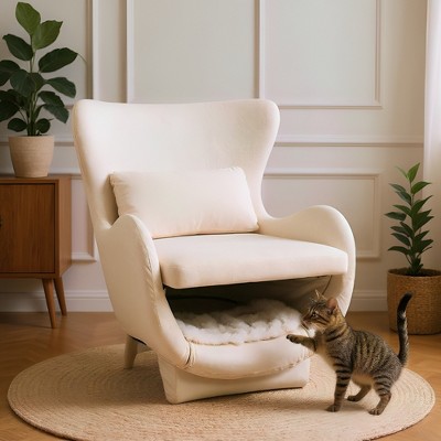 SKRAN 2 in 1 Pet Friendly Velvet Lounge Chair, Leisure Single Sofa Chair with Cat Bed and Lumbar Pillow for Living Room Bedroom Home Office