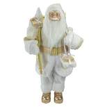 Northlight 18" Gold and White Standing Santa Christmas Figure with Presents