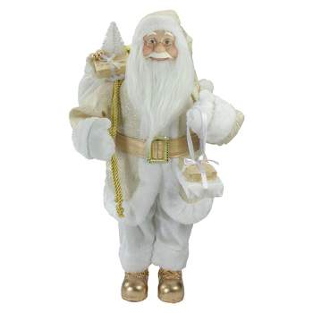 Northlight 18" Gold and White Standing Santa Christmas Figure with Presents