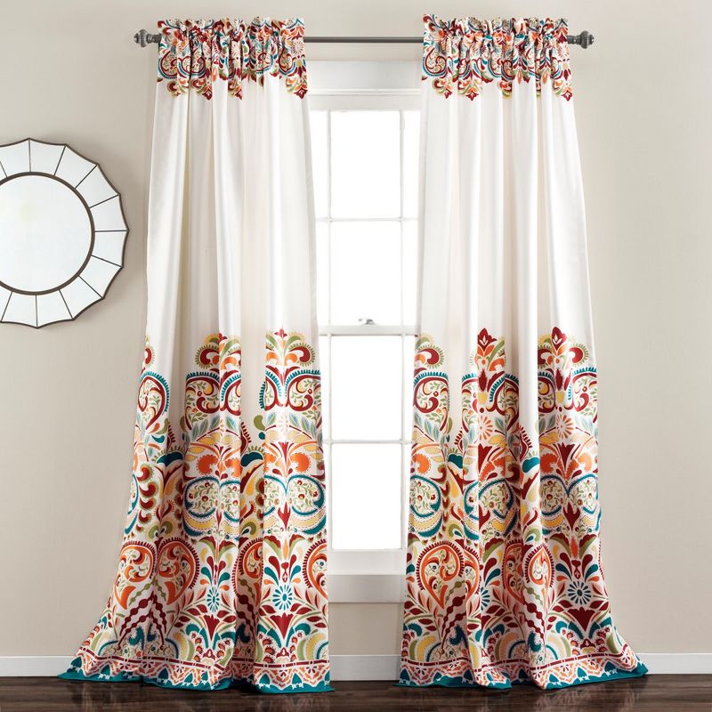 Home Boutique Clara Light Filtering Window Curtain Turquoise/Tangerine Set 52x84+2, 1 of 2