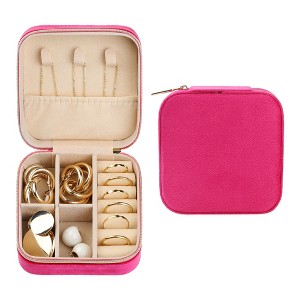 Unique Bargains Travel Women Girls Teen Birthday Gifts Small Portable Plush Velvet Jewelry Organizer Case - 1 of 4