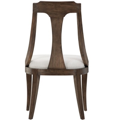 Java Finish White Linen Upholstered Wood Arm Chair