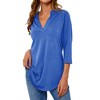 Nlife Women V Neck Solid Color Blouses Relaxed Fit 3/4 Sleeve Curved Hem Tunics Tops - 3 of 4