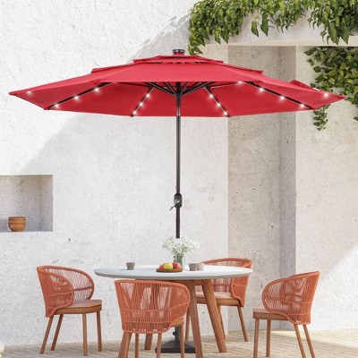 Sonkuki 10FT Outdoor 3-Tier Patio Market Umbrella w/Solar Lights and Aluminum Pole