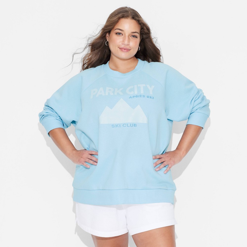 Women's Park City Ski Club Graphic Sweatshirt - Light Blue 1X