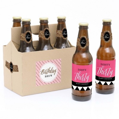 Big Dot of Happiness Chic 30th Birthday - Pink, Black and Gold - Birthday Party Decorations for Women - 6 Beer Bottle Label Stickers and 1 Carrier