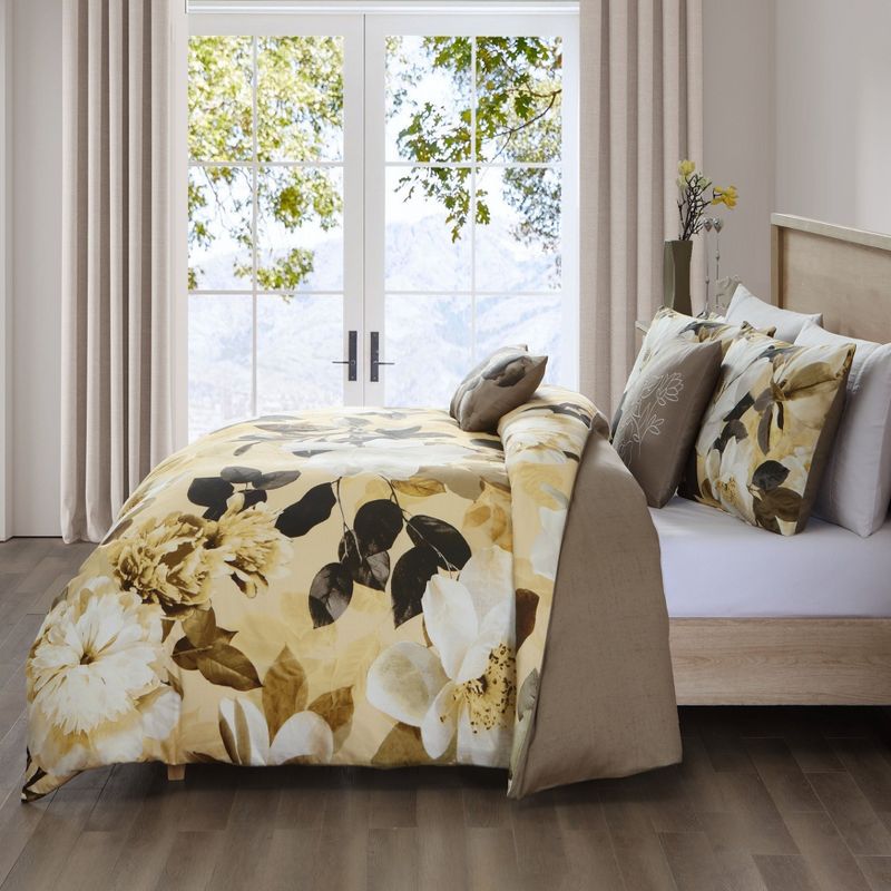 Bebejan Yellow Magnolia 100% Cotton 5 Piece Reversible Comforter Set, 3 of 10